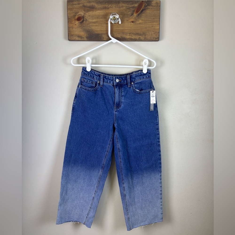 Talbots 2 Petite Wide Leg Crop Jeans- Hoffman Wash High Waist- Ombré Cropped Hem
